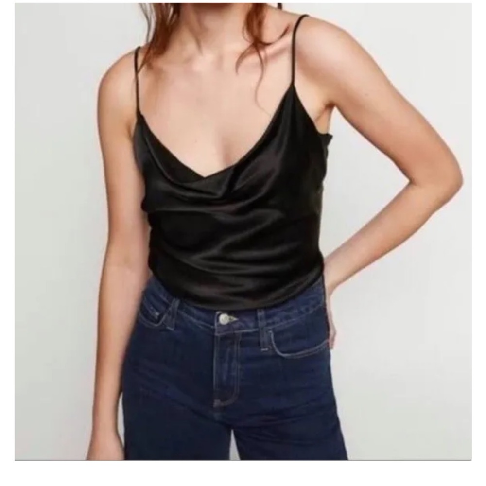 Zara black cowl neck satin tank top